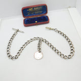 Victorian Sterling Silver Double Albert Watch Chain & Coin Fob Antique 1897