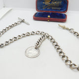 Victorian Sterling Silver Double Albert Watch Chain & Coin Fob Antique 1897