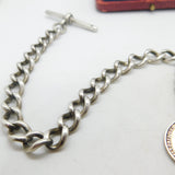 Victorian Sterling Silver Double Albert Watch Chain & Coin Fob Antique 1897