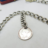 Victorian Sterling Silver Double Albert Watch Chain & Coin Fob Antique 1897