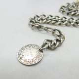Victorian Sterling Silver Double Albert Watch Chain & Coin Fob Antique 1897