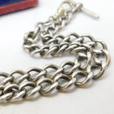 Victorian Sterling Silver Double Albert Watch Chain & Coin Fob Antique 1897