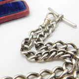 Victorian Sterling Silver Double Albert Watch Chain & Coin Fob Antique 1897