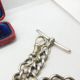 Victorian Sterling Silver Double Albert Watch Chain & Coin Fob Antique 1897
