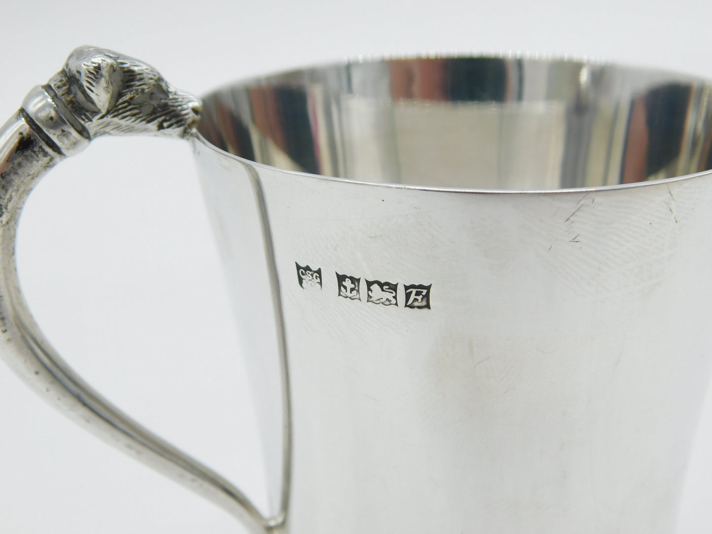 Sterling Silver Terrier Dog Handled Christening Mug Vintage 1966 Birmingham