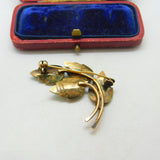 Denmark JEMAX Sterling Silver & Green Enamel Leaf Brooch Antique c1940 Art Deco