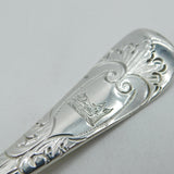 George II Sterling Silver Boar Crest Floral Serving Spoon Antique 1745 London