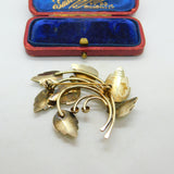 Denmark JEMAX Sterling Silver Gilt & White Enamel Art Nouveau Leaf Brooch c1940