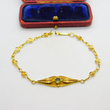 18ct Yellow Gold Heart Panel Filigree Form Sea Glass Set Panel Bracelet Antique