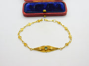 18ct Yellow Gold Heart Panel Filigree Form Sea Glass Set Panel Bracelet Antique
