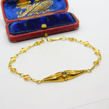 18ct Yellow Gold Heart Panel Filigree Form Sea Glass Set Panel Bracelet Antique