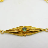 18ct Yellow Gold Heart Panel Filigree Form Sea Glass Set Panel Bracelet Antique