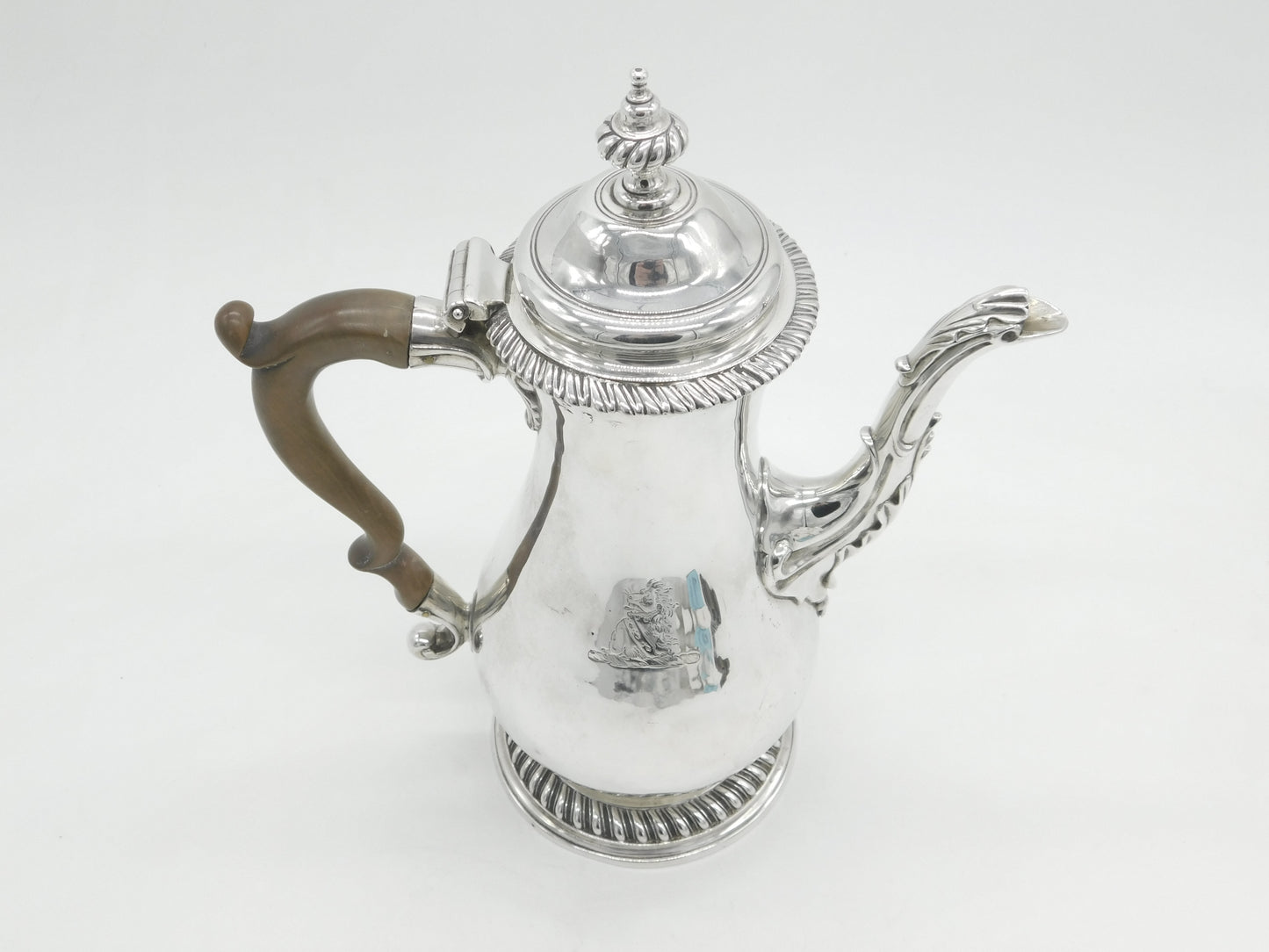 George III Sterling Silver Baluster Coffee Pot Lion Crest Antique 1764 London