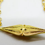 18ct Yellow Gold Heart Panel Filigree Form Sea Glass Set Panel Bracelet Antique