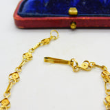 18ct Yellow Gold Heart Panel Filigree Form Sea Glass Set Panel Bracelet Antique