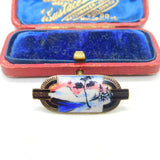 Norway Sterling Silver & Enamel Winter Scene Brooch Antique c1930 Art Deco