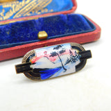 Norway Sterling Silver & Enamel Winter Scene Brooch Antique c1930 Art Deco