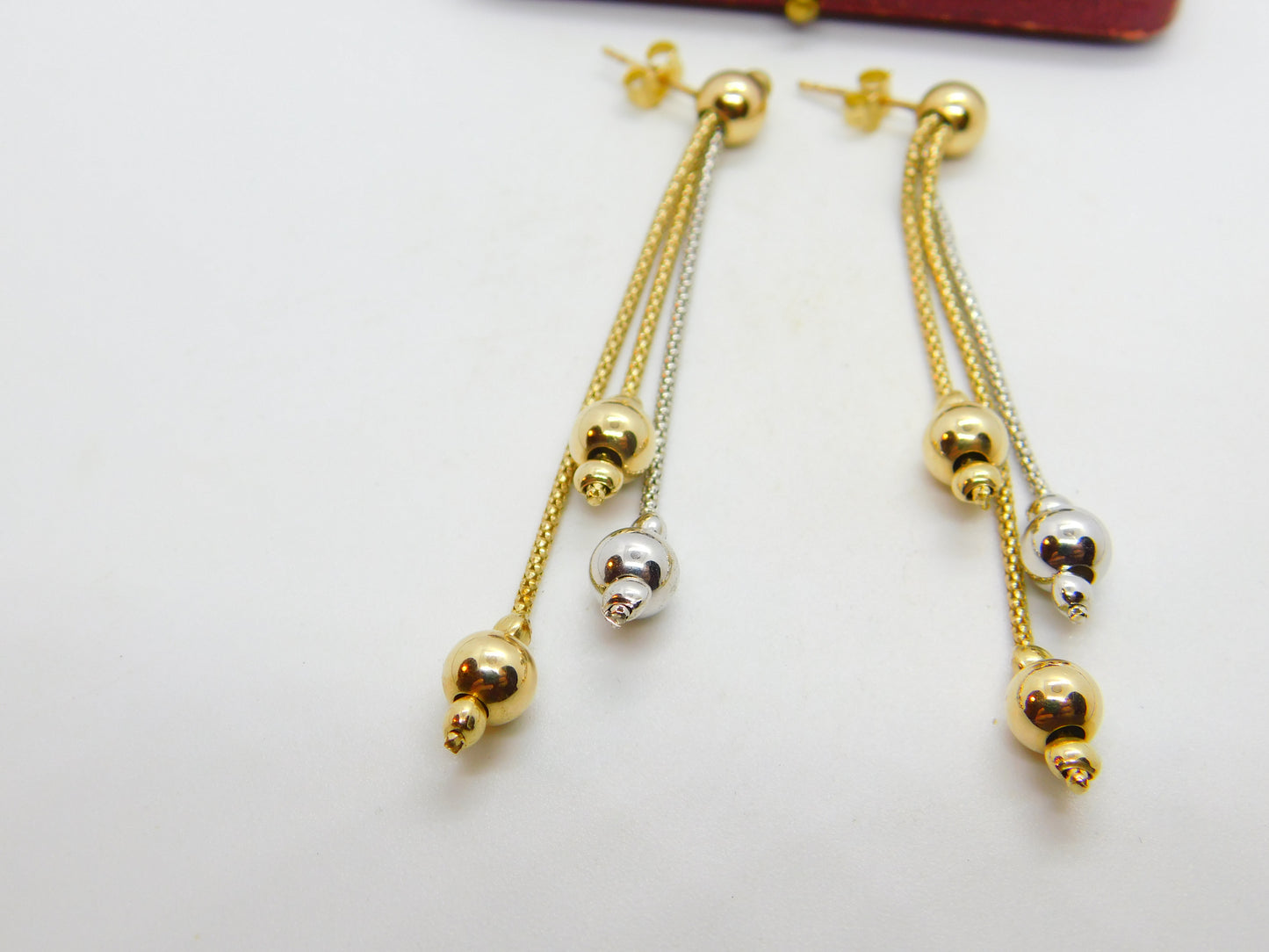 9ct Yellow & White Gold Modernist Ball Drop Stud Earrings Vintage c1980