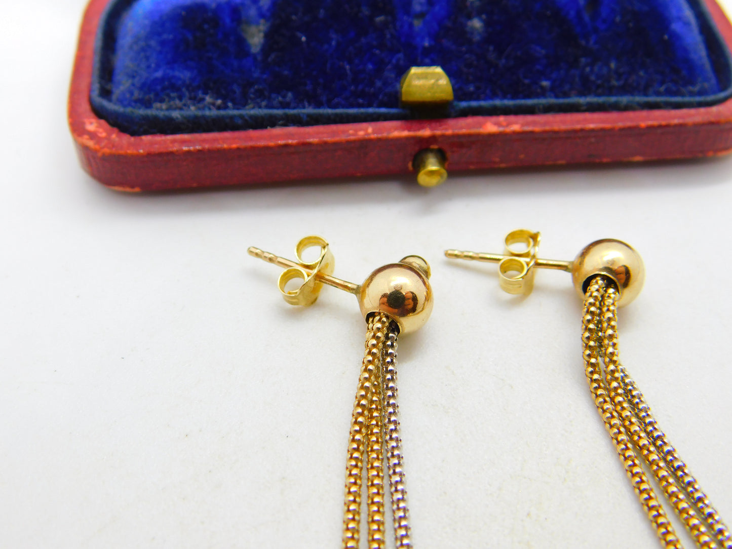9ct Yellow & White Gold Modernist Ball Drop Stud Earrings Vintage c1980