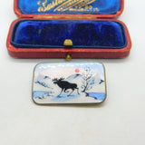 Norne Aksel Holmsen Sterling Silver & Enamel Reindeer Scene Brooch Mid-Century