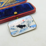 Norne Aksel Holmsen Sterling Silver & Enamel Reindeer Scene Brooch Mid-Century