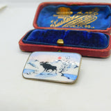 Norne Aksel Holmsen Sterling Silver & Enamel Reindeer Scene Brooch Mid-Century