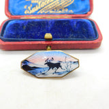 Norwegian Sterling Silver & Enamel Reindeer Scene Brooch Antique c1920 Art Deco