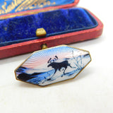 Norwegian Sterling Silver & Enamel Reindeer Scene Brooch Antique c1920 Art Deco