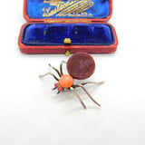 Sterling Silver Insect Spider Brooch with Carnelian & Glass Antique c1920