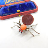 Sterling Silver Insect Spider Brooch with Carnelian & Glass Antique c1920