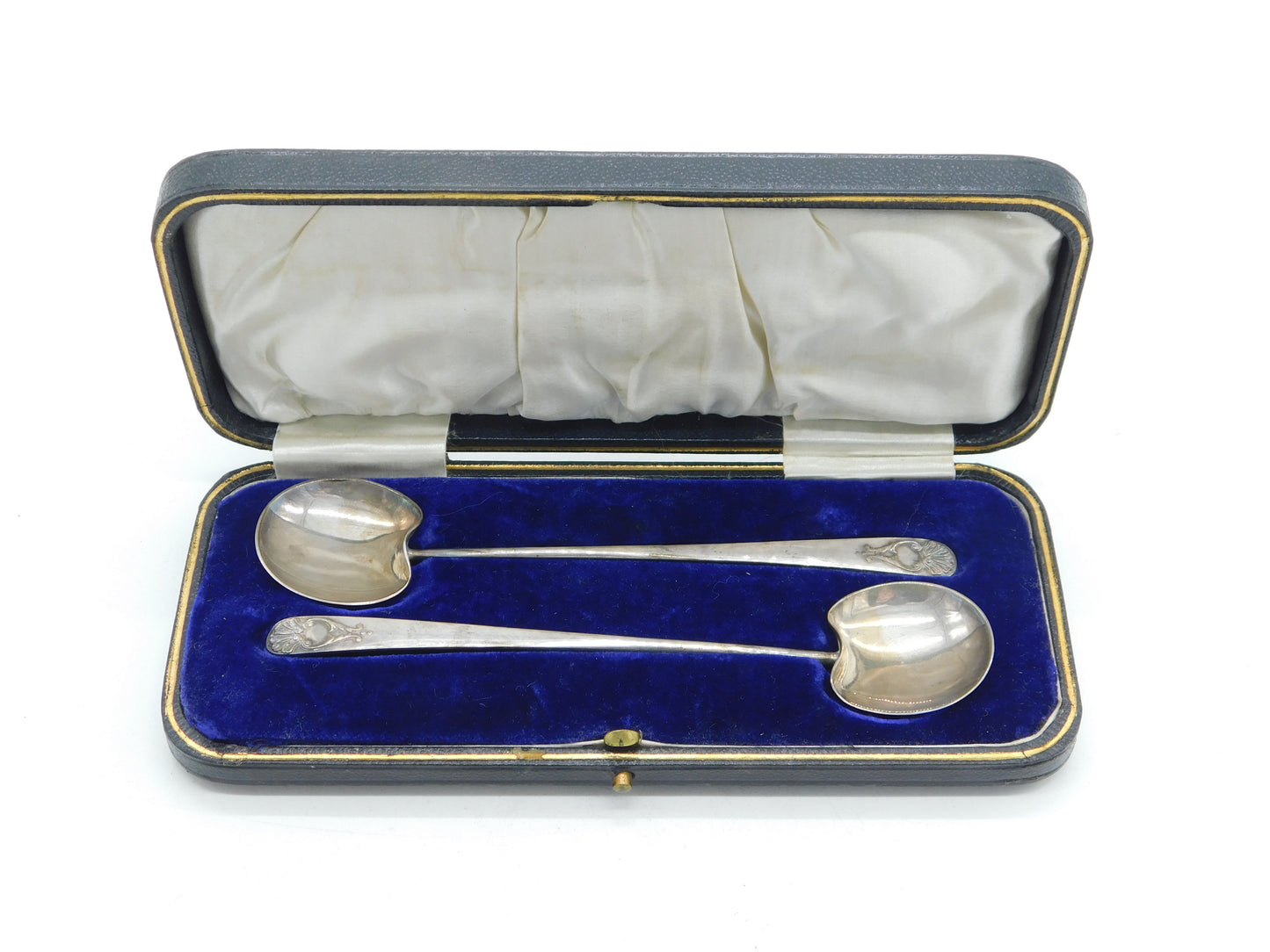 Boxed Edwardian Pair of Sterling Silver Ice Cream Spoons Antique 1906 Sheffield