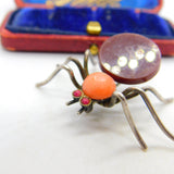Sterling Silver Insect Spider Brooch with Carnelian & Glass Antique c1920