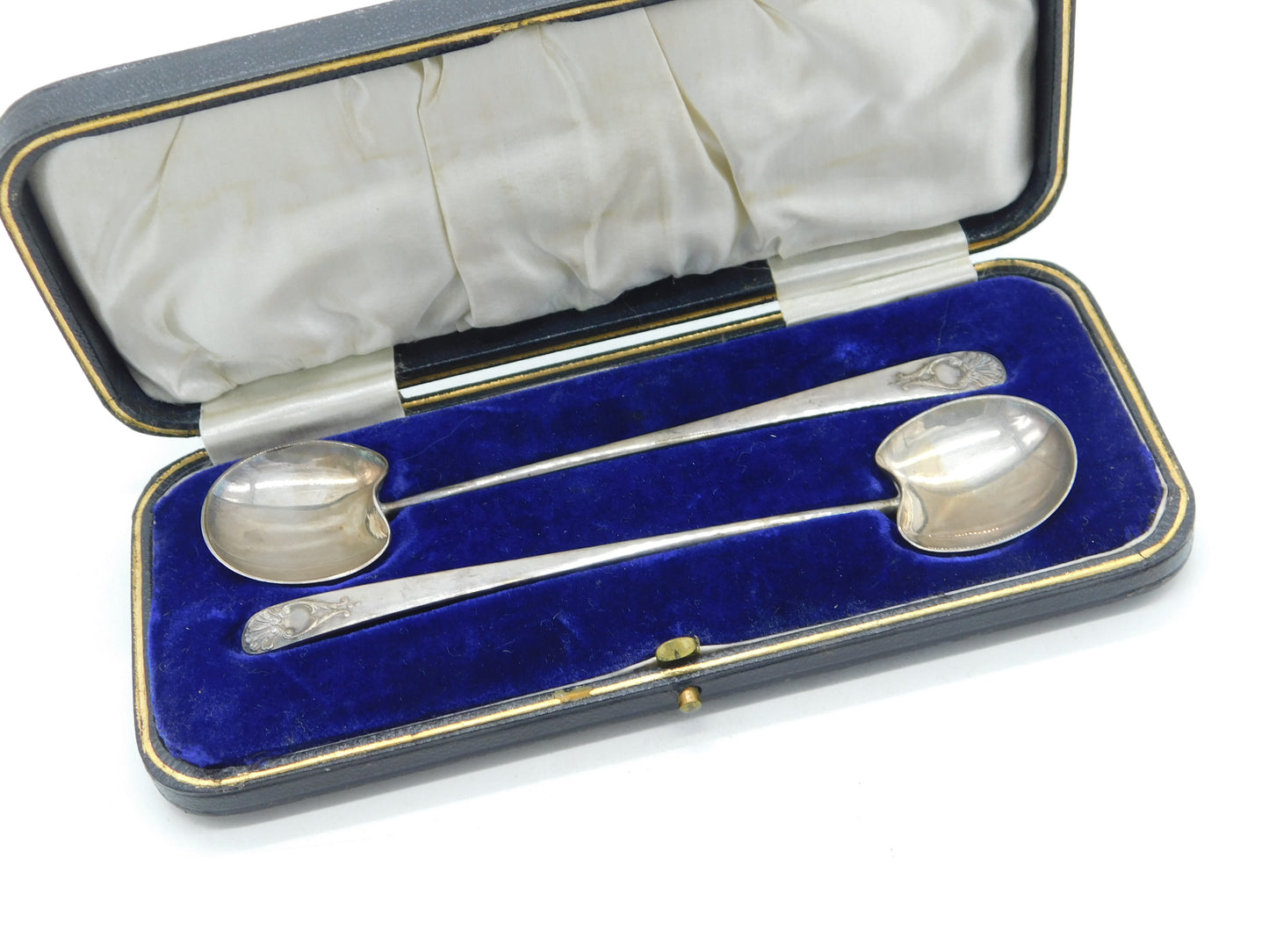 Boxed Edwardian Pair of Sterling Silver Ice Cream Spoons Antique 1906 Sheffield