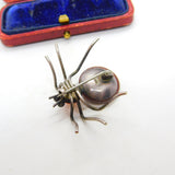 Sterling Silver Insect Spider Brooch with Carnelian & Glass Antique c1920