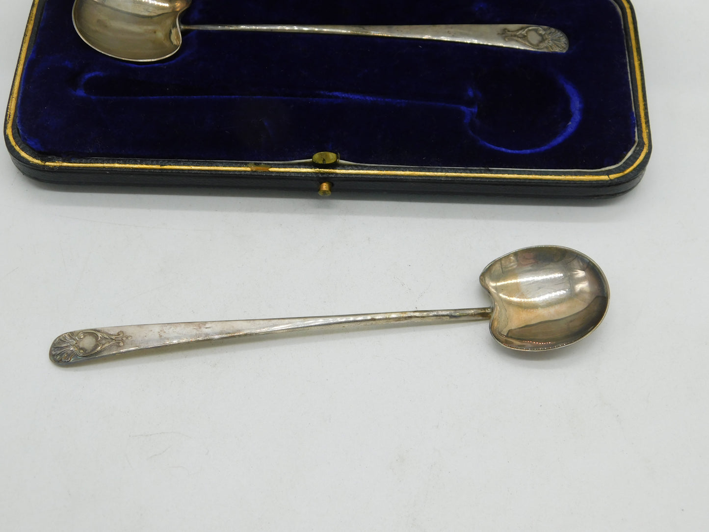 Boxed Edwardian Pair of Sterling Silver Ice Cream Spoons Antique 1906 Sheffield
