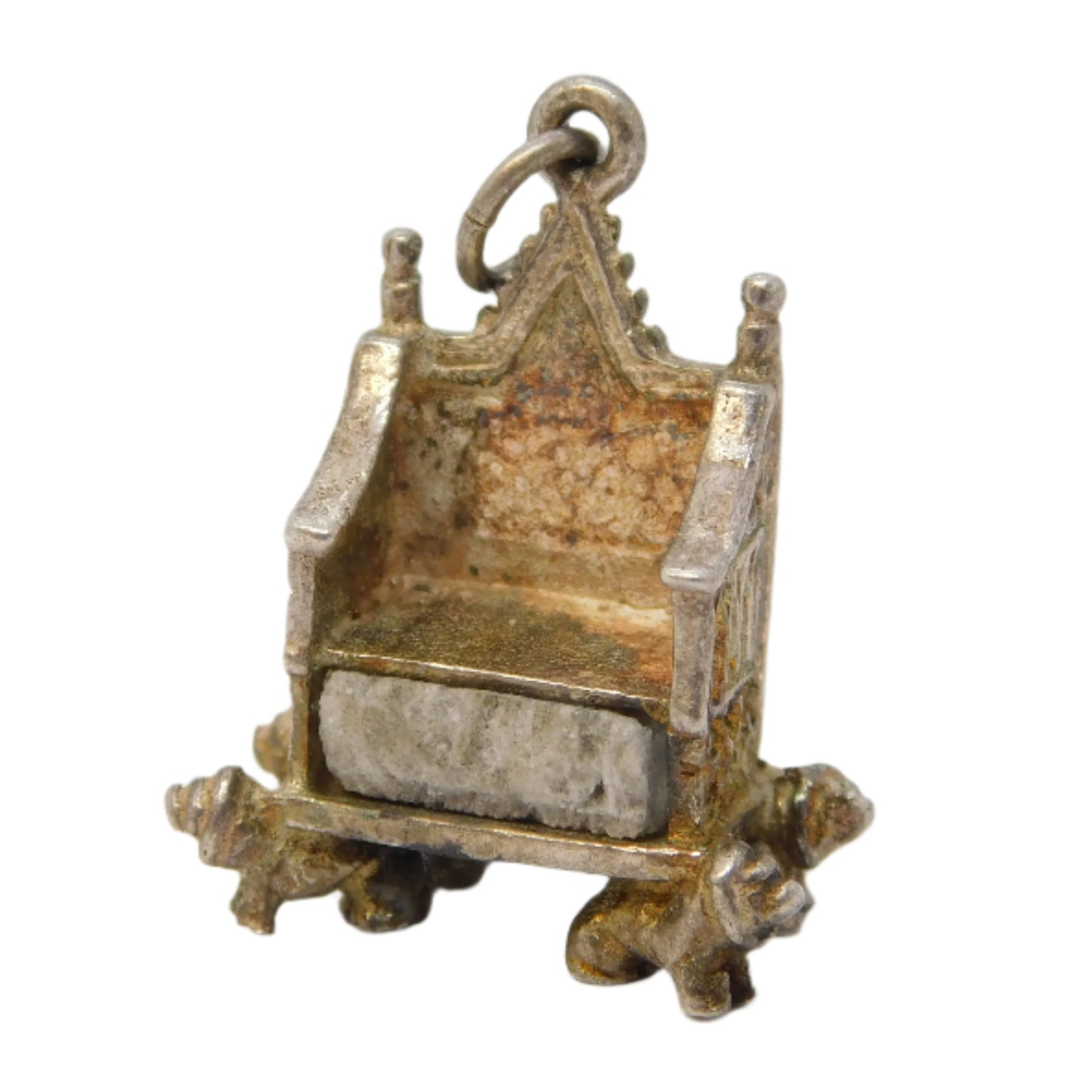 Sterling Silver Royal Coronation Throne with Stone of Scone Charm Vintage c1950