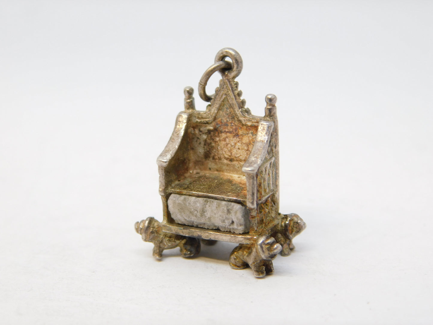 Sterling Silver Royal Coronation Throne with Stone of Scone Charm Vintage c1950