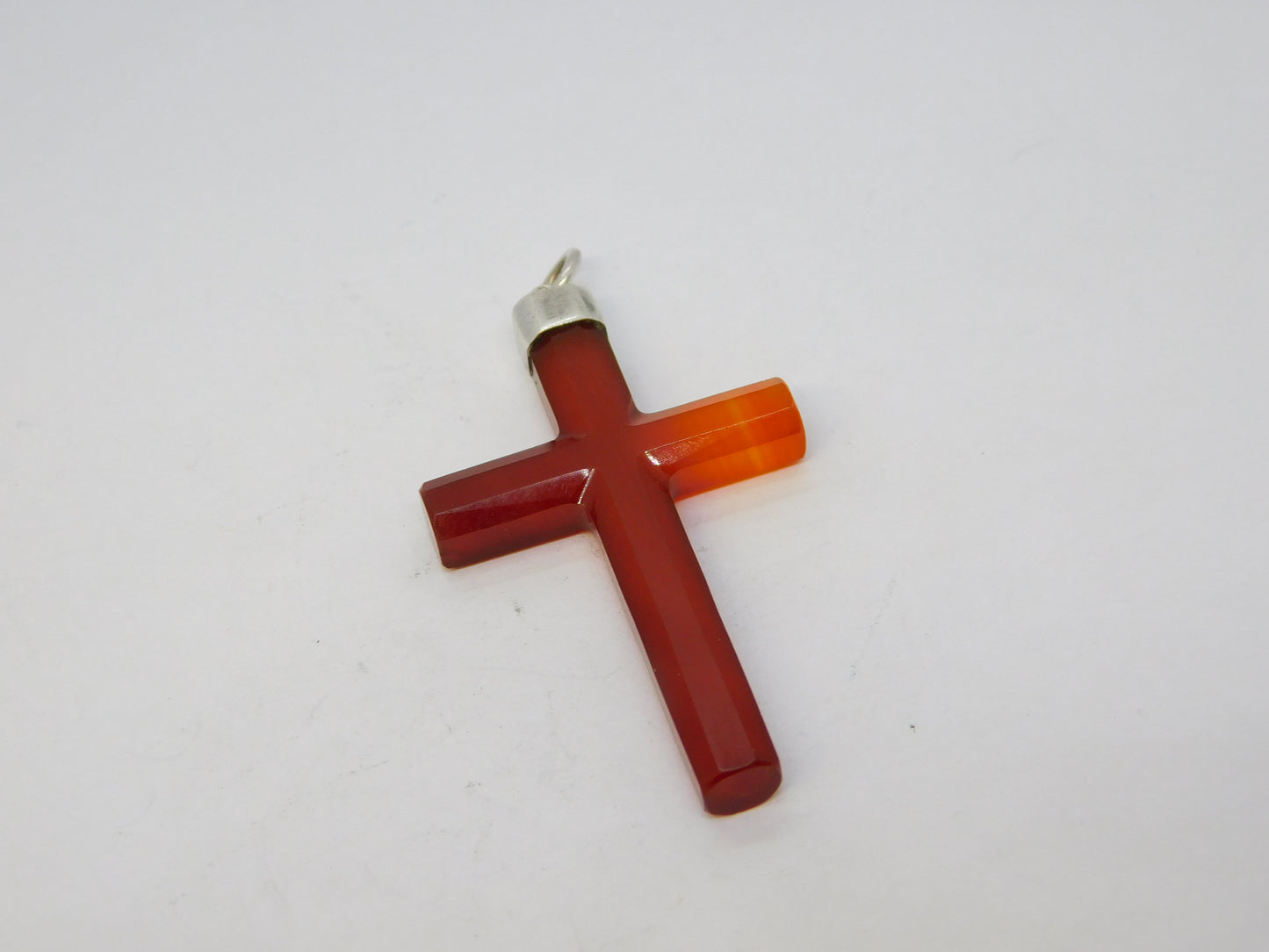 Victorian Sterling Silver Mounted Red Agate Cross Pendant Antique c1880
