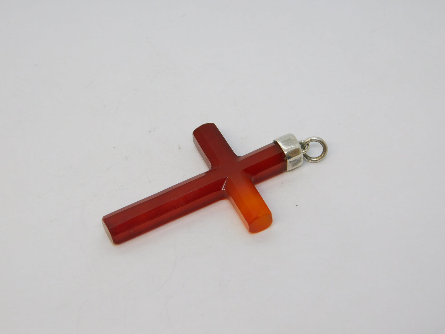Victorian Sterling Silver Mounted Red Agate Cross Pendant Antique c1880