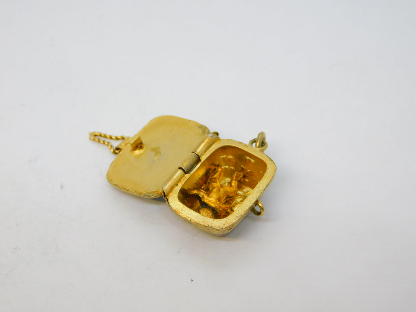Egyptian Sterling Silver & Enamel Moses Basket Charm Antique c1920 Art Deco