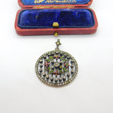 Victorian Austrian Sterling Silver & Colourful Paste Set Floral Pendant c1860