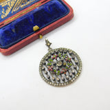 Victorian Austrian Sterling Silver & Colourful Paste Set Floral Pendant c1860