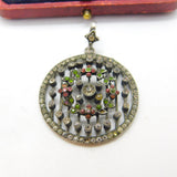 Victorian Austrian Sterling Silver & Colourful Paste Set Floral Pendant c1860