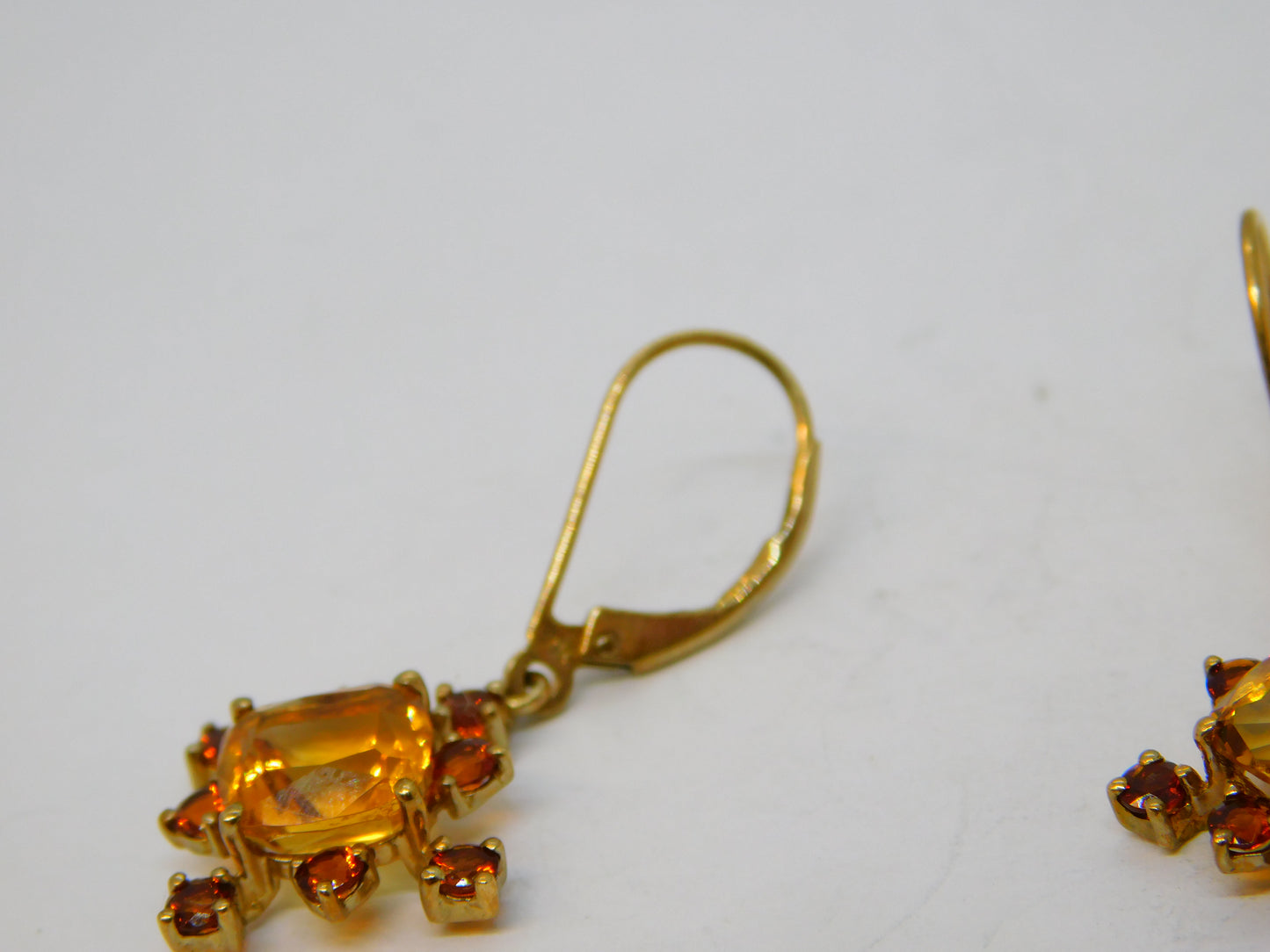 9ct Yellow Gold, Citrine & Garnet Set Floral Hook Earrings Vintage c1980