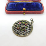 Victorian Austrian Sterling Silver & Colourful Paste Set Floral Pendant c1860