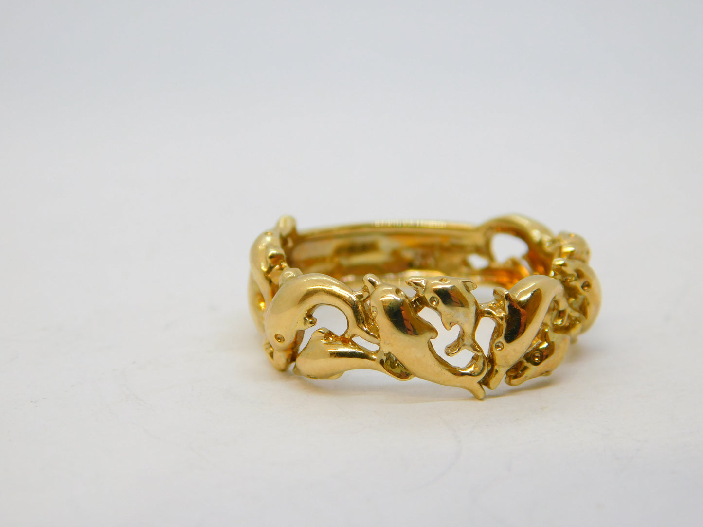 9ct Yellow Gold Jumping Dolphin Band Ring Vintage 2004 Birmingham