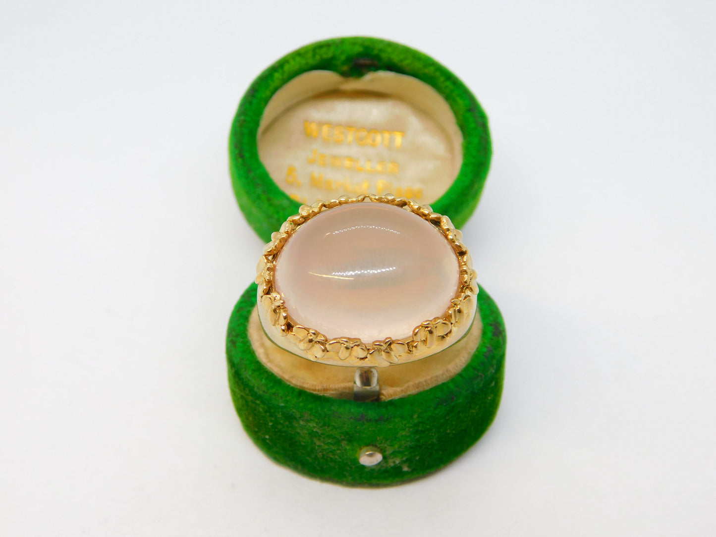 9ct Yellow Gold Cabochon Rose Quartz Statement Ring Vintage 1988 London