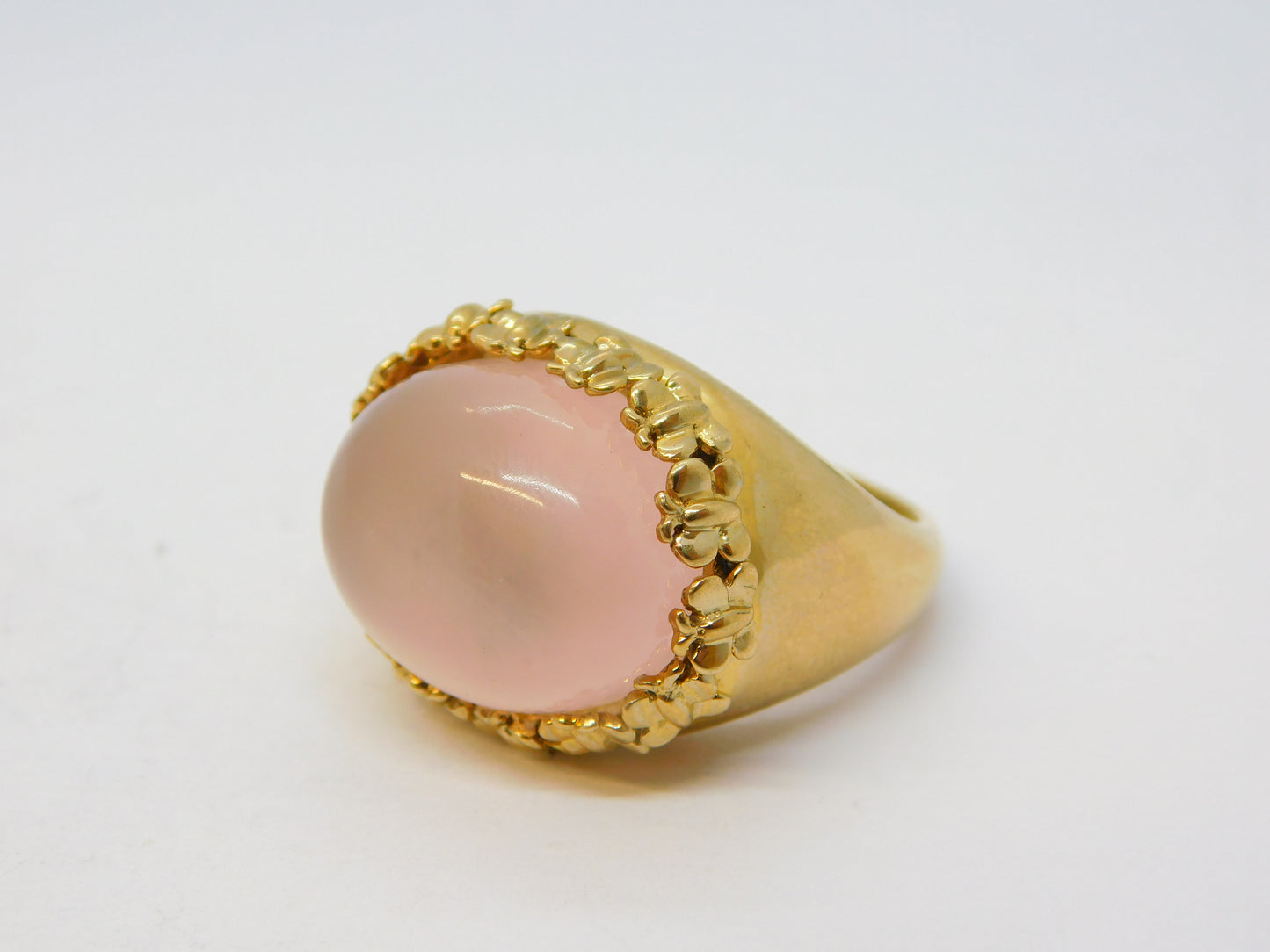 9ct Yellow Gold Cabochon Rose Quartz Statement Ring Vintage 1988 London