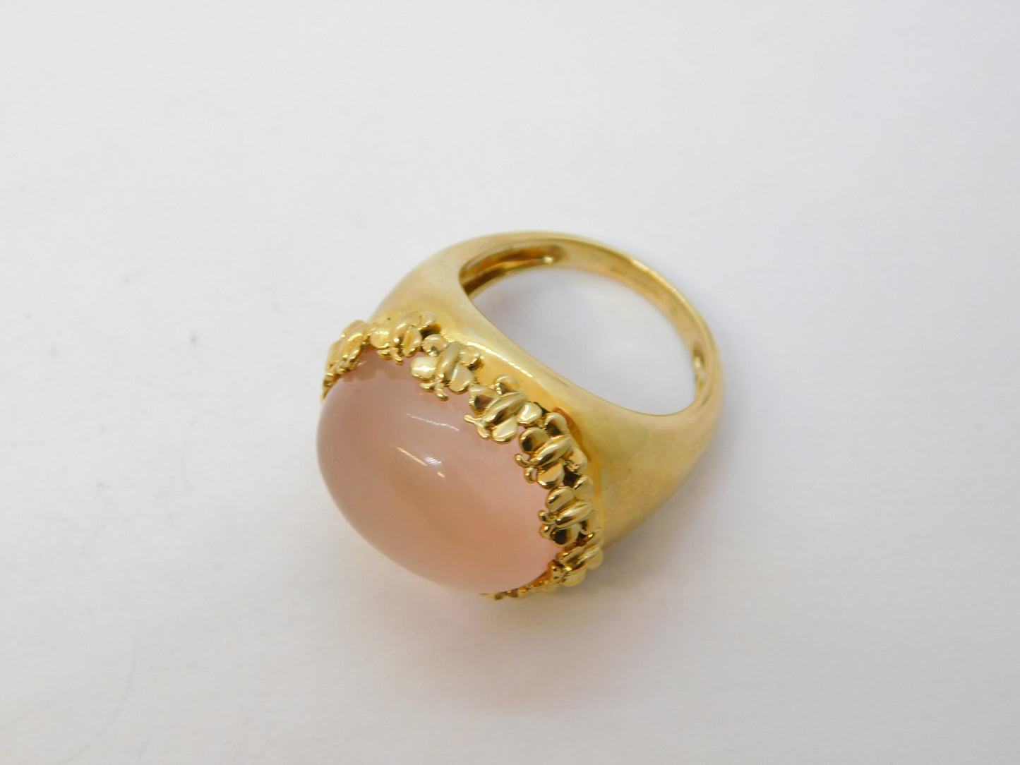 9ct Yellow Gold Cabochon Rose Quartz Statement Ring Vintage 1988 London
