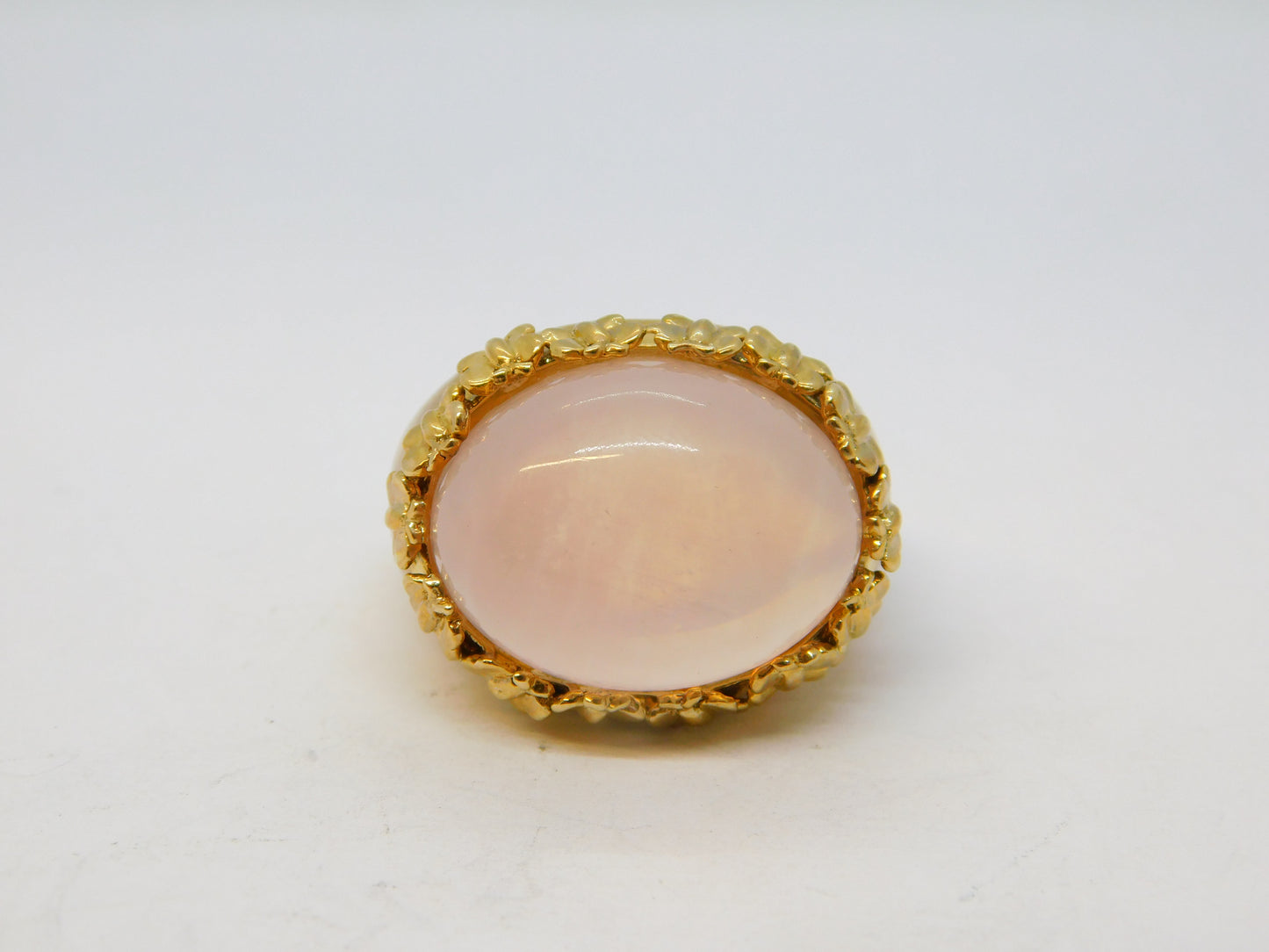 9ct Yellow Gold Cabochon Rose Quartz Statement Ring Vintage 1988 London